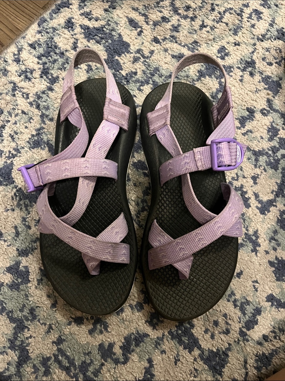 Chaco Lavender Strap Sandals with Black Footbed